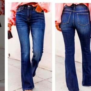 New KanCan Flare Leg Jeans Mid-rise Dark Wash  31” New Shorter Length!